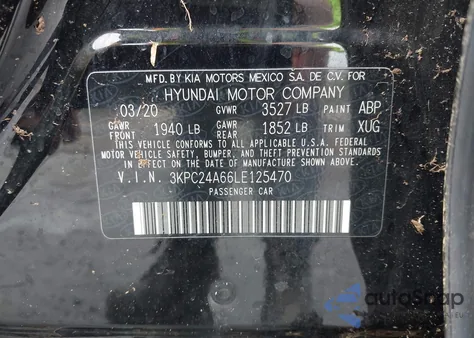 2020 Hyundai Accent Se z USA, uszkodzony, nr VIN 3KPC24A66LE125470